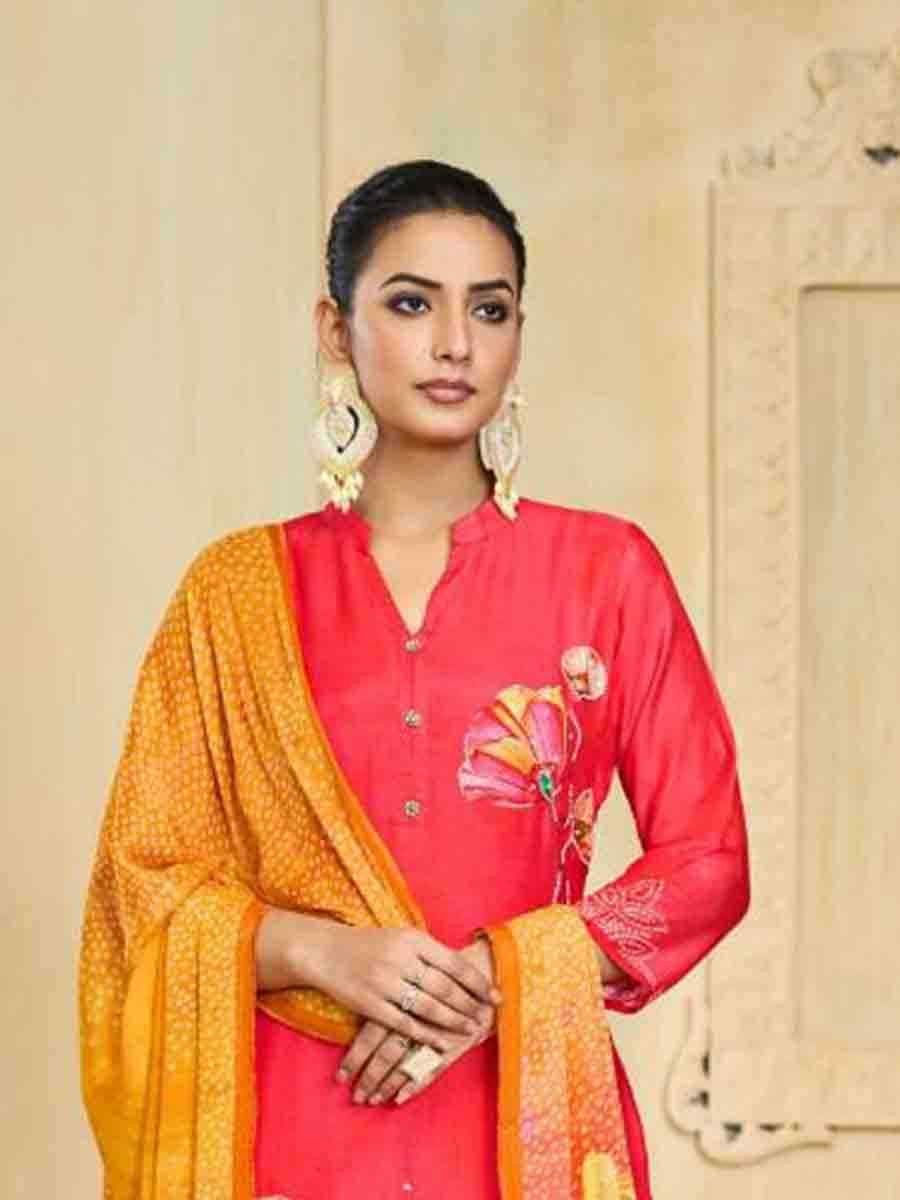 Pink Pure Maslin Printed Festival Casual Ready Pant Salwar Kameez