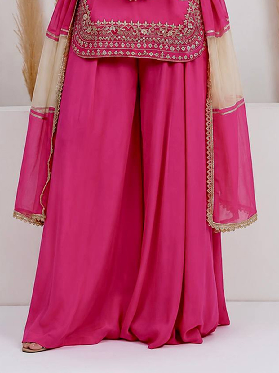 Pink Pure Natural Crepe Silk Embroidery Sequins Wedding Party Festival Casual Ready Palazzo Pant Salwar Kameez