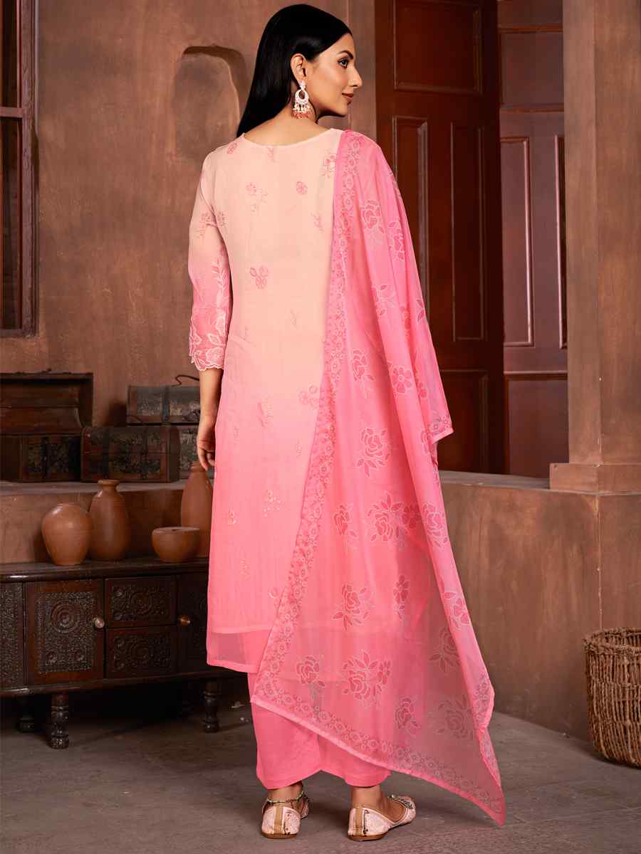 Pink Pure Organza Embroidered Festival Casual Ready Pant Salwar Kameez