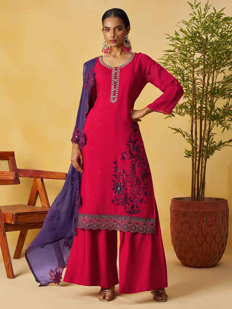 Pink Pure Organza Embroidery Party Wedding Festival Casual Ready Palazzo Pant Salwar Kameez