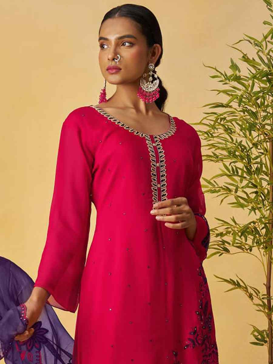 Pink Pure Organza Embroidery Party Wedding Festival Casual Ready Palazzo Pant Salwar Kameez