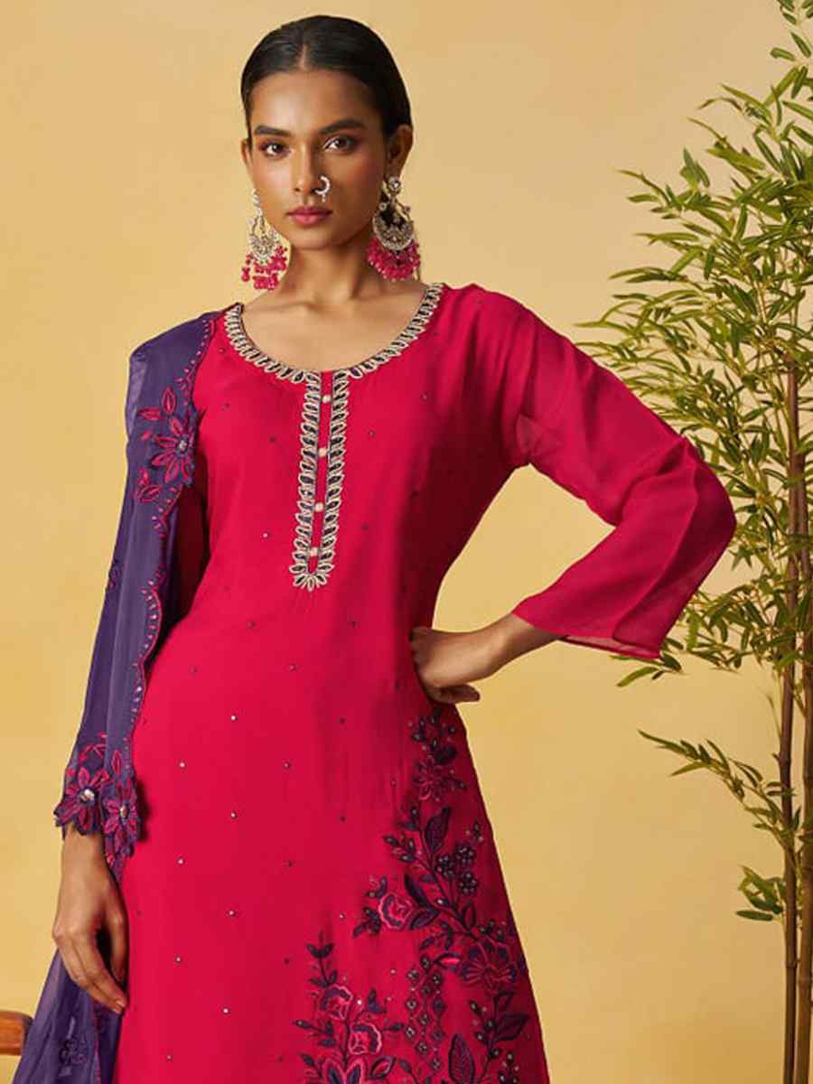 Pink Pure Organza Embroidery Party Wedding Festival Casual Ready Palazzo Pant Salwar Kameez