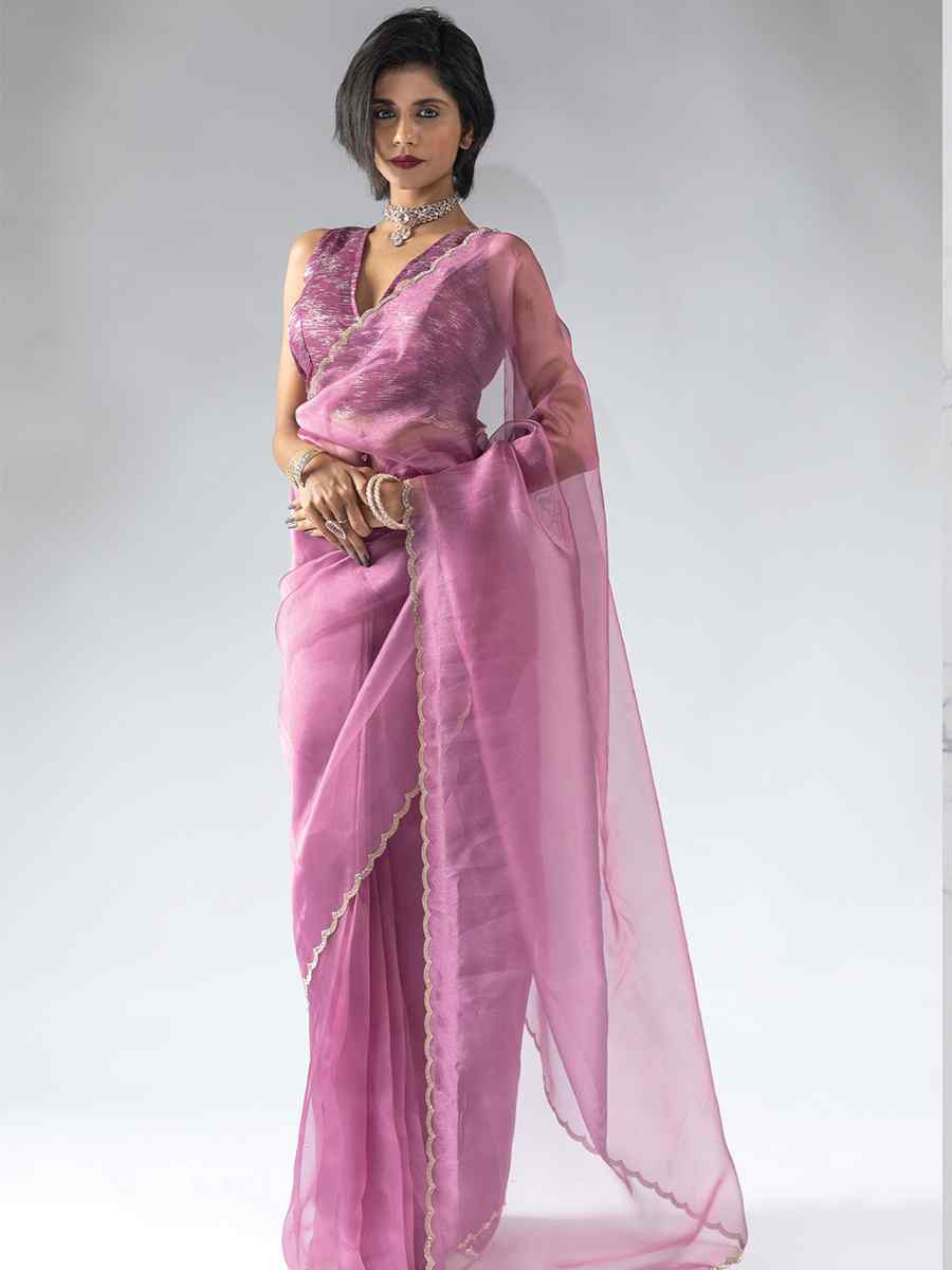 Pink Pure Organza Handwoven Festival Wedding Fancy Heavy Border Saree