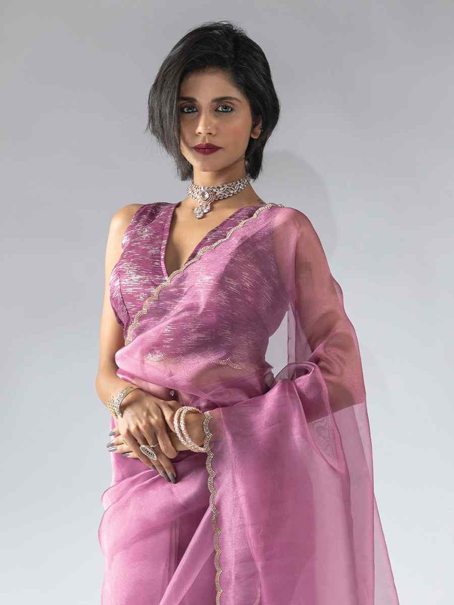 Pink Pure Organza Handwoven Festival Wedding Fancy Heavy Border Saree