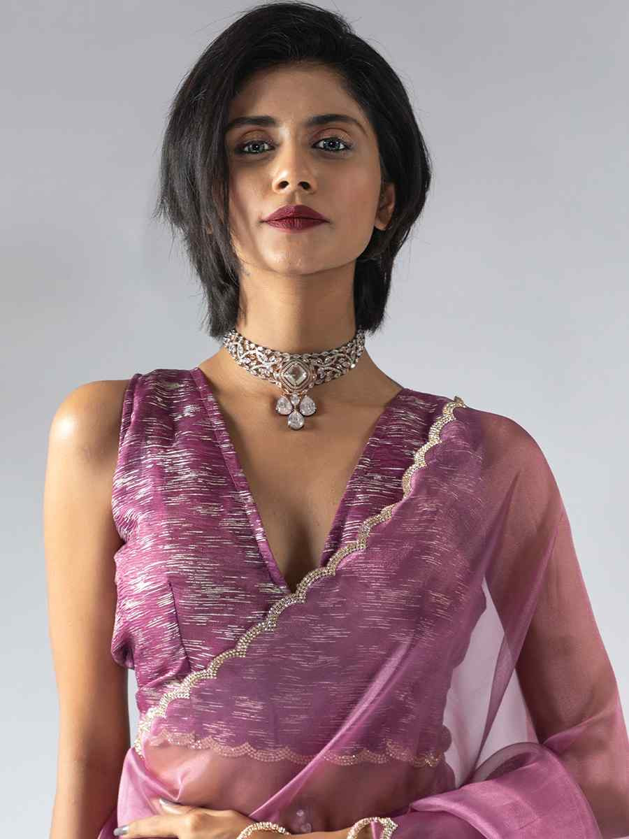 Pink Pure Organza Handwoven Festival Wedding Fancy Heavy Border Saree