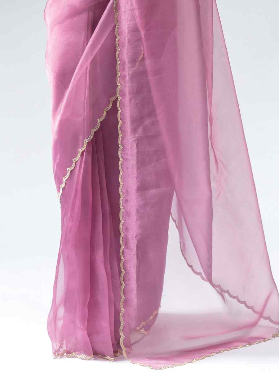 Pink Pure Organza Handwoven Festival Wedding Fancy Heavy Border Saree