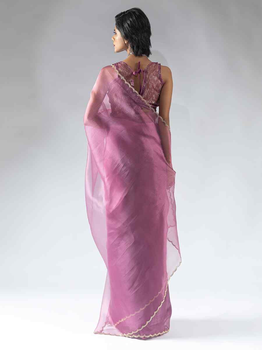 Pink Pure Organza Handwoven Festival Wedding Fancy Heavy Border Saree
