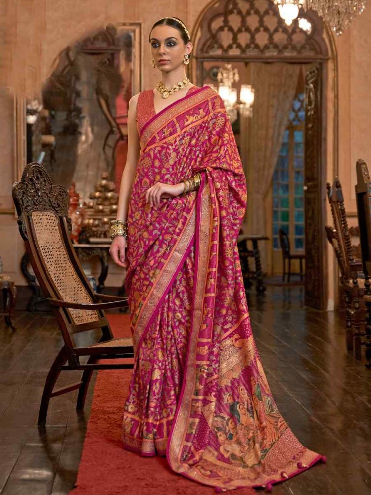 Pink Pure Patola Handwoven Wedding Festival Classic Style Saree