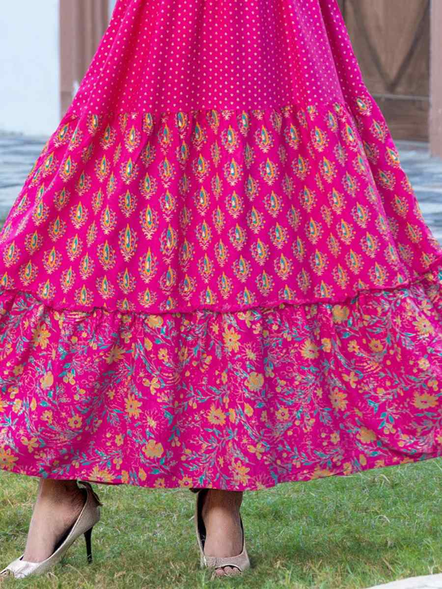 Pink Pure Rayon 14kg Printed Festival Casual Gown