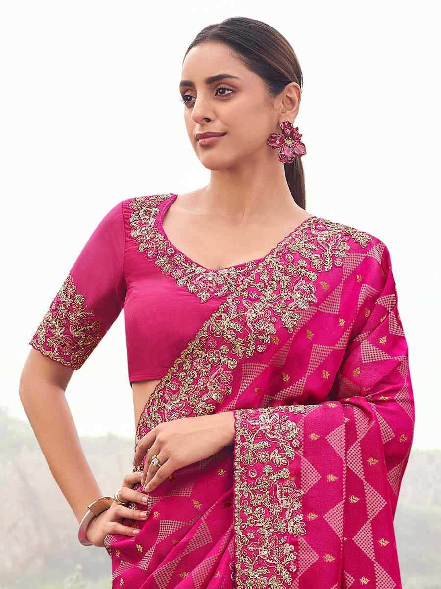 Pink Pure Satin Silk With jacquard Embroidery Bridal Reception Festival Wedding Fancy Heavy Border Saree