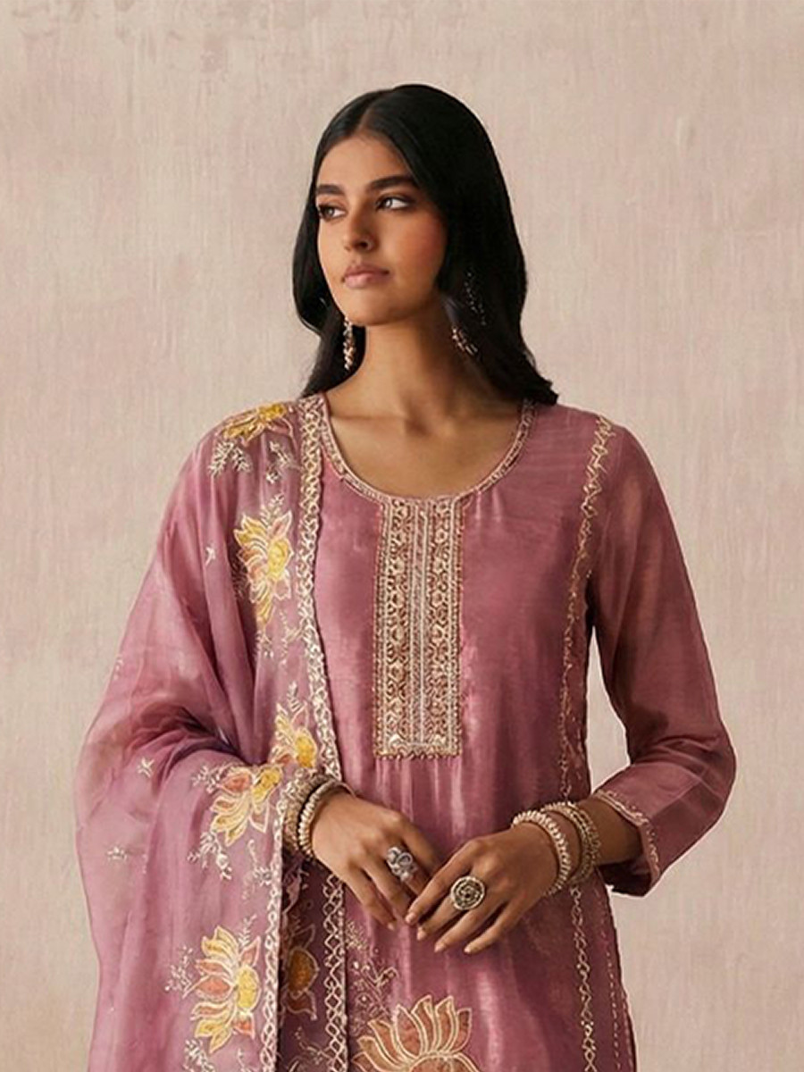 Pink Pure Shimmer Silk Embroidery Floral Sequins Party Wedding Festival Casual Ready Pant Salwar Kameez