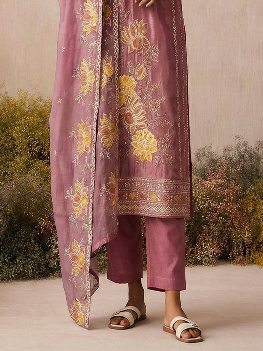 Pink Pure Shimmer Silk Embroidery Floral Sequins Party Wedding Festival Casual Ready Pant Salwar Kameez