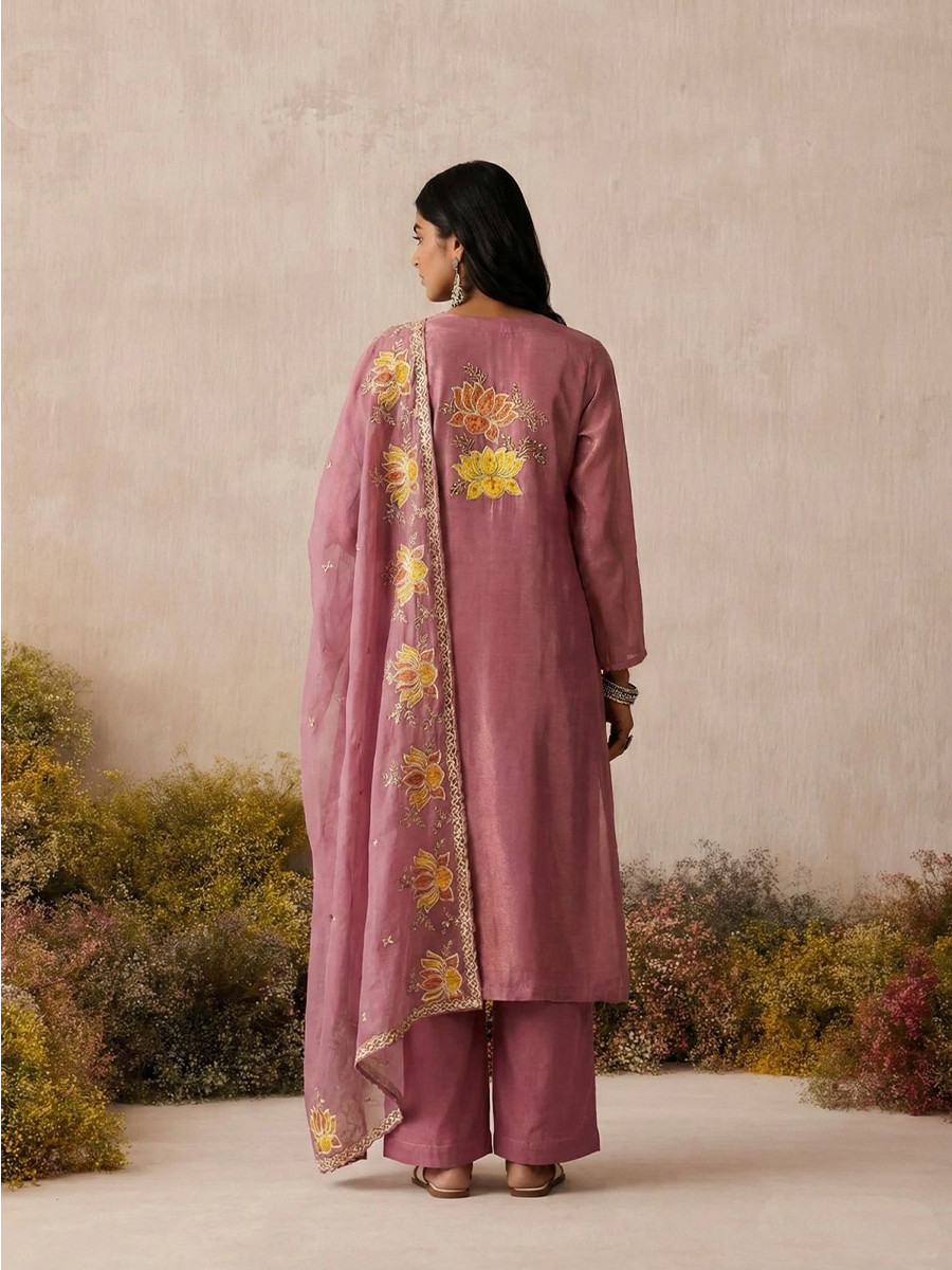 Pink Pure Shimmer Silk Embroidery Floral Sequins Party Wedding Festival Casual Ready Pant Salwar Kameez