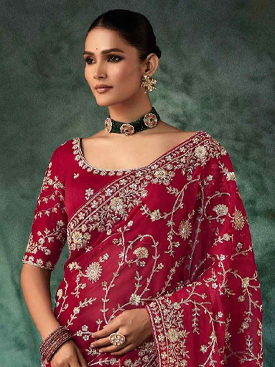 Pink Pure Silk Embroidery Bridal Reception Festival Wedding Fancy Classic Heavy Border Saree