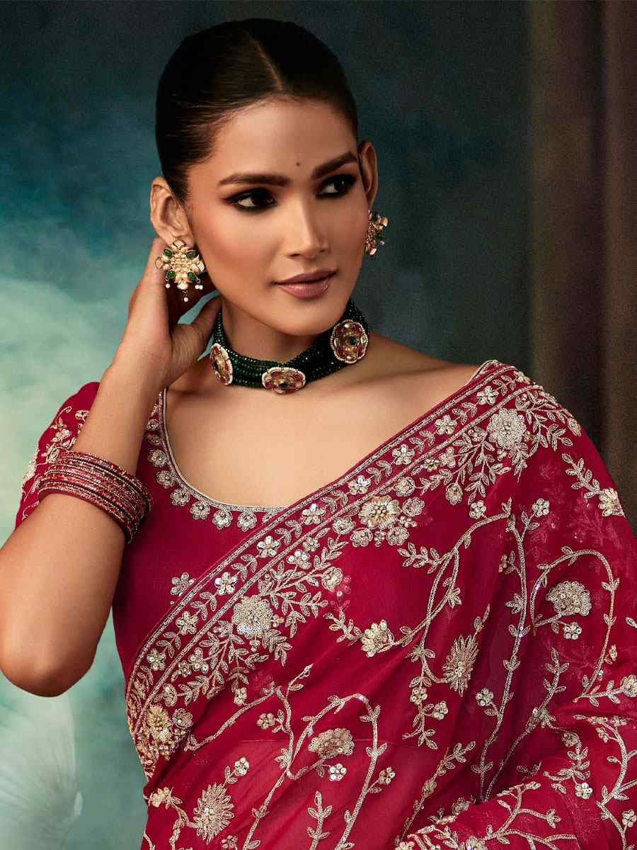 Pink Pure Silk Embroidery Bridal Reception Festival Wedding Fancy Classic Heavy Border Saree