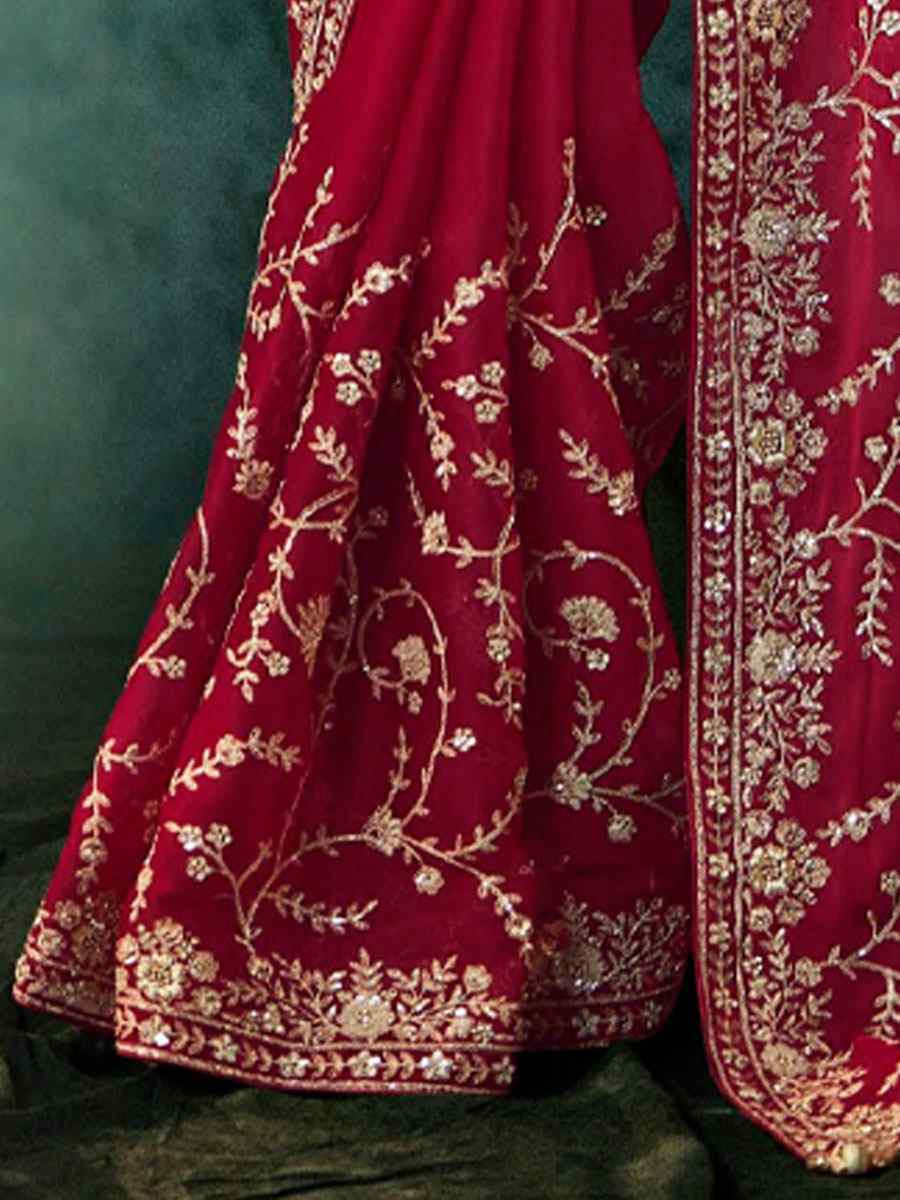 Pink Pure Silk Embroidery Bridal Reception Festival Wedding Fancy Classic Heavy Border Saree