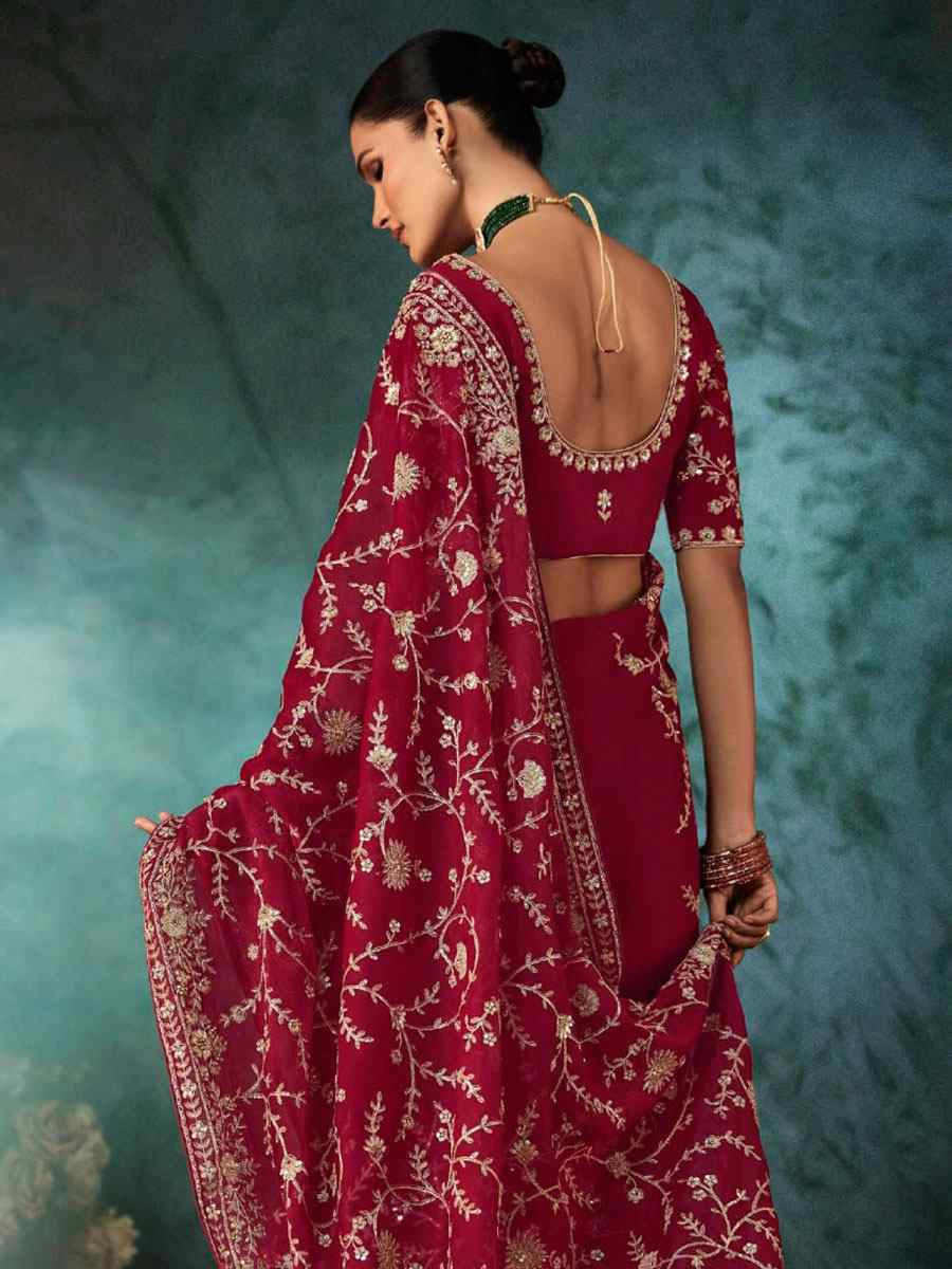 Pink Pure Silk Embroidery Bridal Reception Festival Wedding Fancy Classic Heavy Border Saree