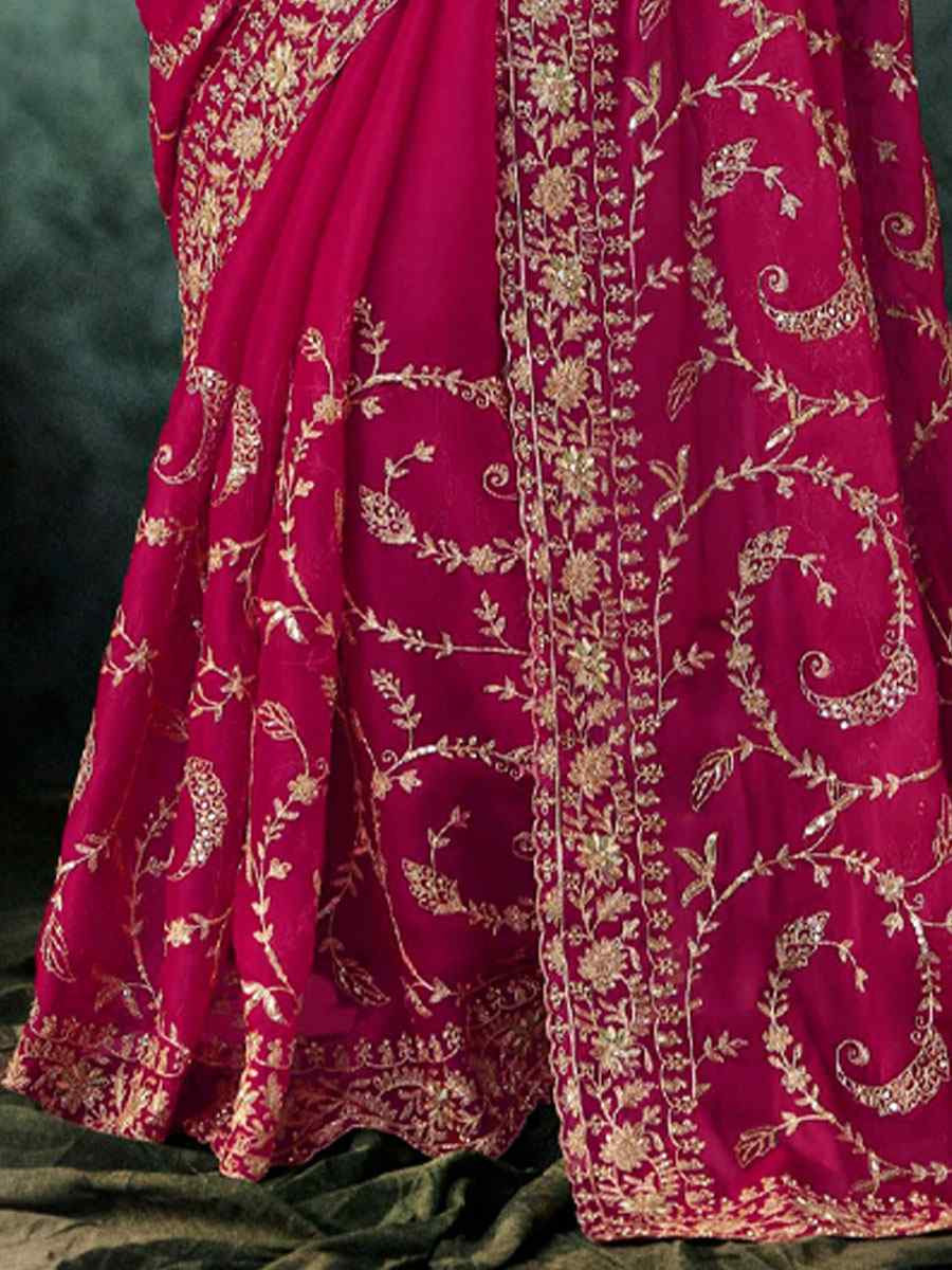 Pink Pure Silk Embroidery Bridal Reception Festival Wedding Fancy Classic Heavy Border Saree
