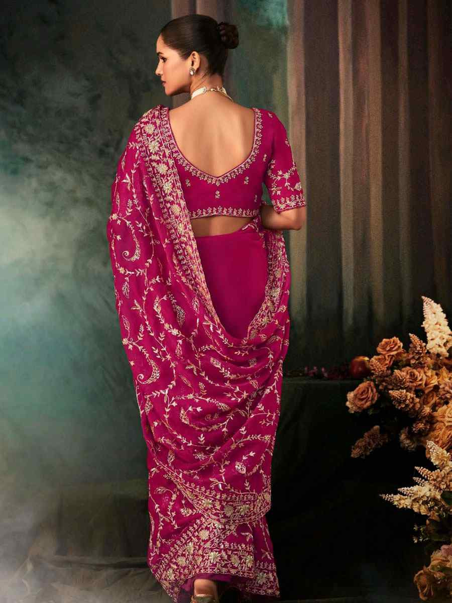 Pink Pure Silk Embroidery Bridal Reception Festival Wedding Fancy Classic Heavy Border Saree