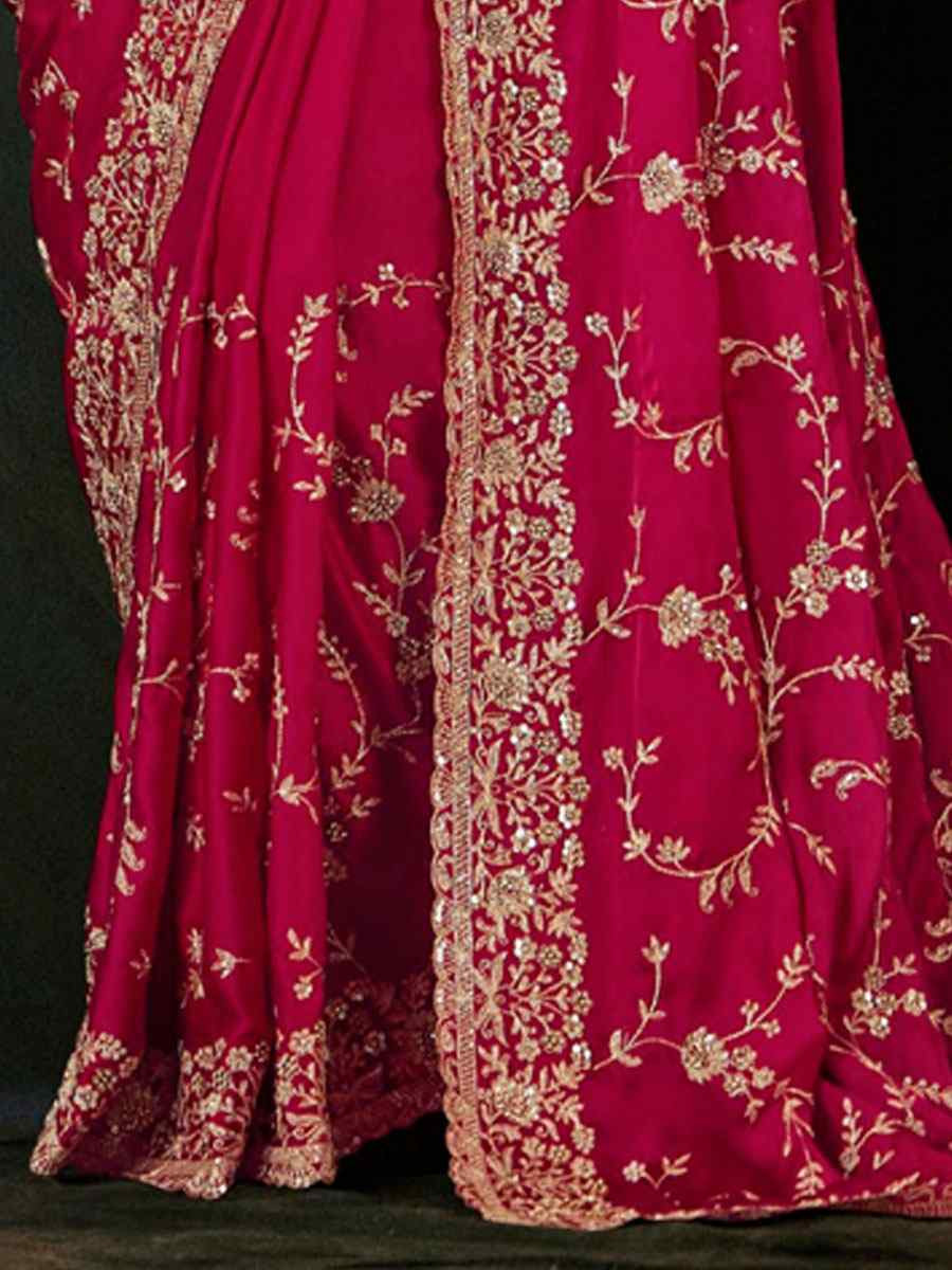 Pink Pure Silk Embroidery Bridal Reception Festival Wedding Fancy Classic Heavy Border Saree