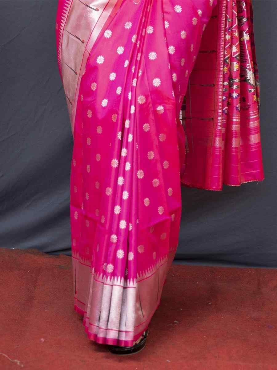 Pink Pure Soft Paithani Silk Handwoven Wedding Festival Heavy Border Saree
