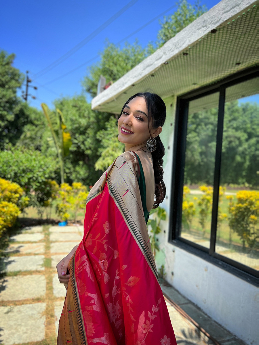 Pink Pure Soft Paithani Silk Zari Wedding Reception Party Festival Casual Heavy Border Sarees