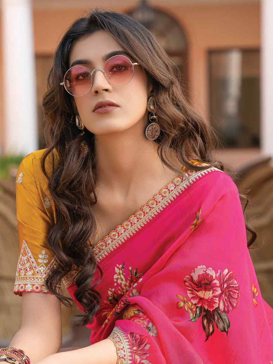 Pink Pure Viscose Dola Silk Embroidery Casual Festival Party Heavy Border Sarees