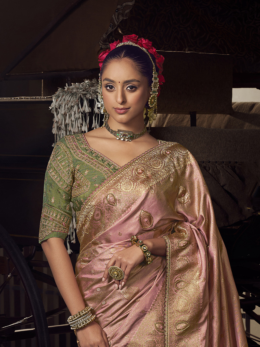 Pink Pure Viscose Embroidery Wedding Reception Party Festival Casual Heavy Border Sarees