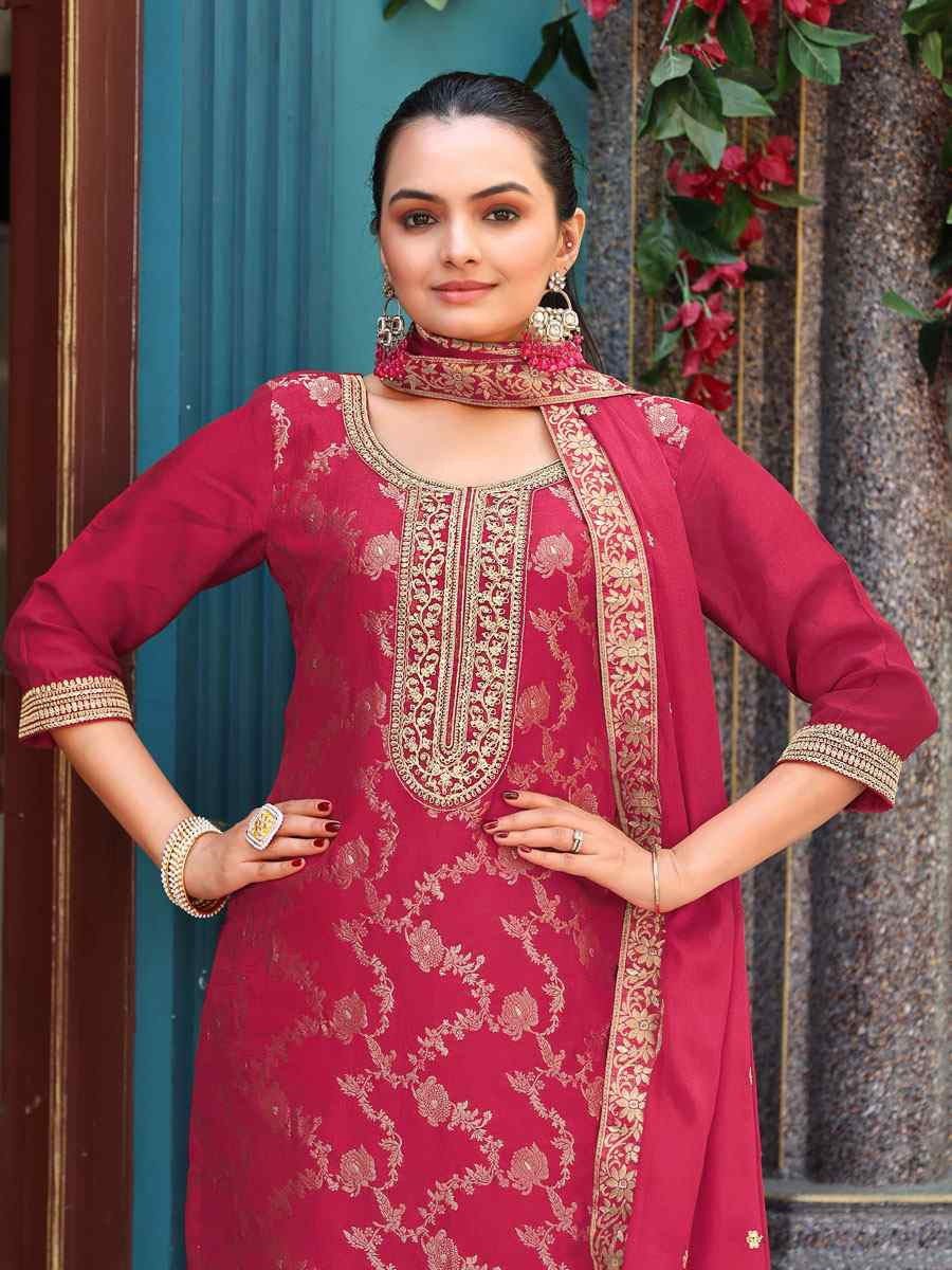 Pink Pure Viscose Jacquard Embroidery Party Wedding Festival Casual Ready Pant Salwar Kameez