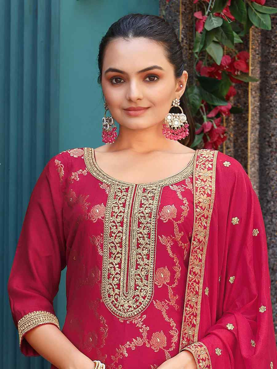 Pink Pure Viscose Jacquard Embroidery Party Wedding Festival Casual Ready Pant Salwar Kameez