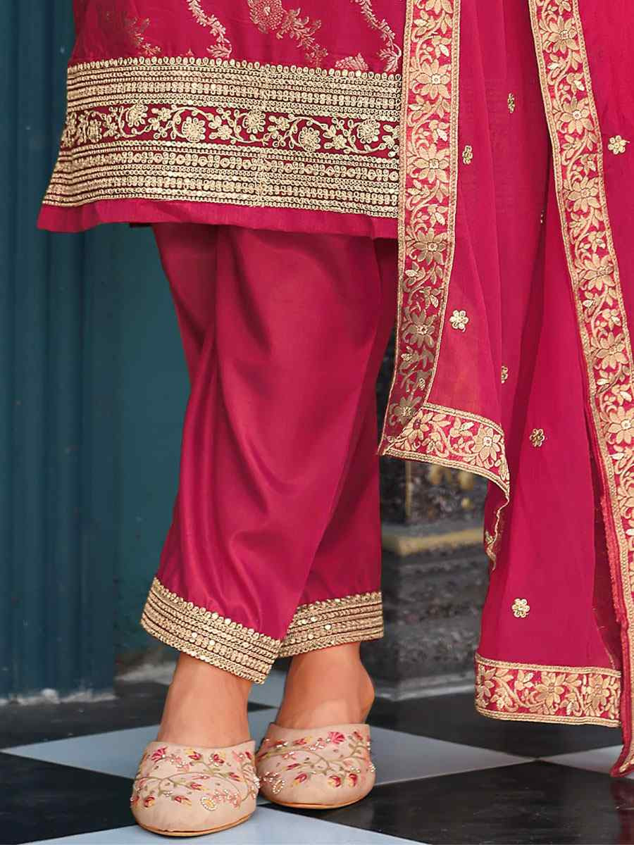 Pink Pure Viscose Jacquard Embroidery Party Wedding Festival Casual Ready Pant Salwar Kameez