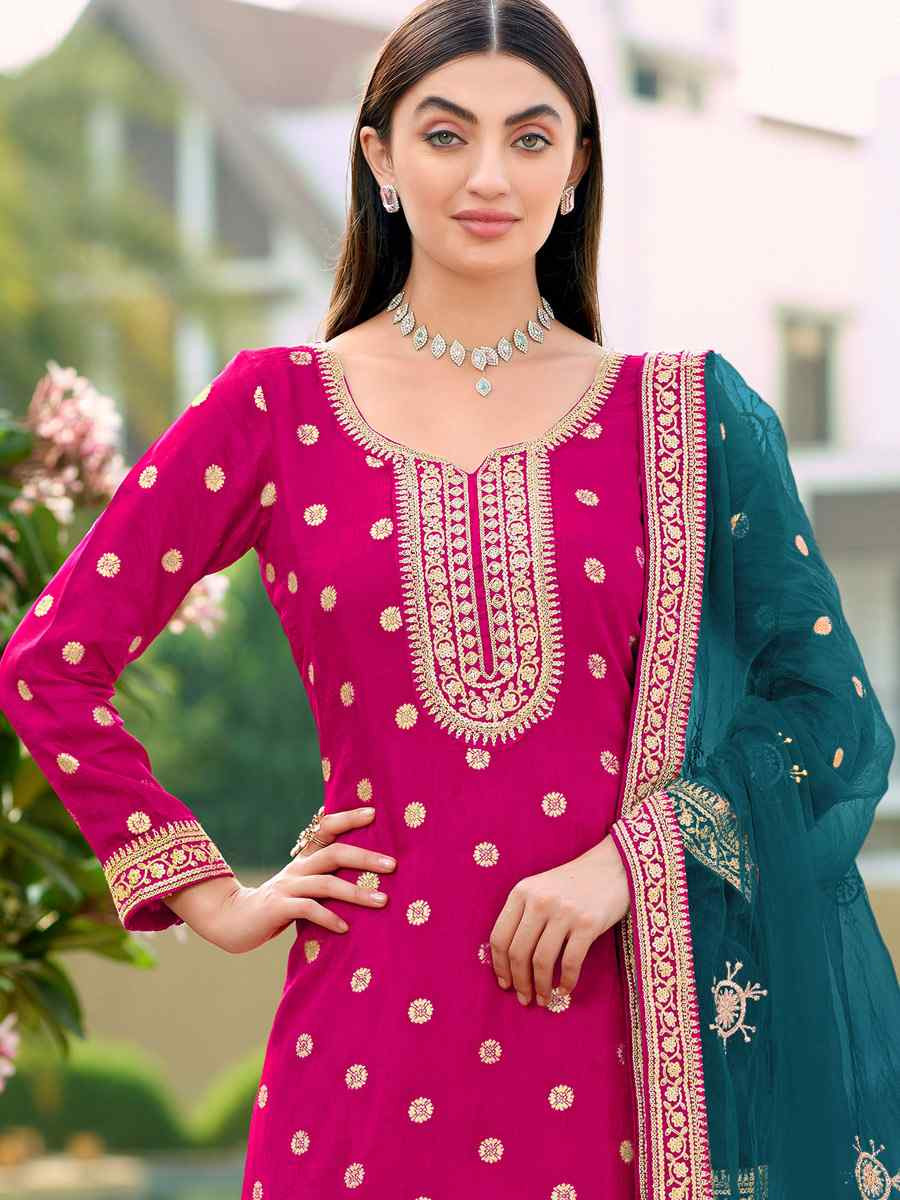 Pink Pure Viscose Jacquard Silk Embroidery Party Wedding Festival Casual Ready Pant Salwar Kameez