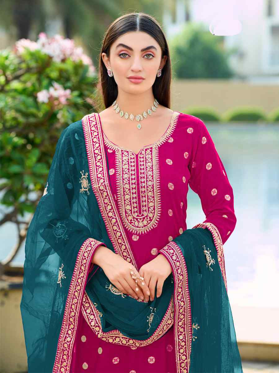 Pink Pure Viscose Jacquard Silk Embroidery Party Wedding Festival Casual Ready Pant Salwar Kameez