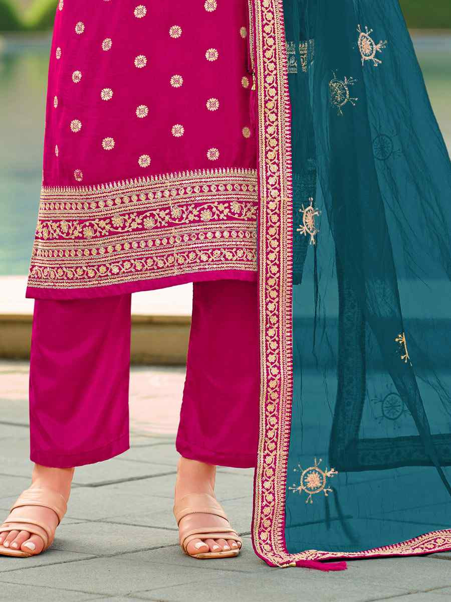 Pink Pure Viscose Jacquard Silk Embroidery Party Wedding Festival Casual Ready Pant Salwar Kameez