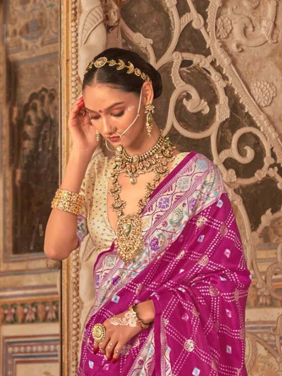 Pink Purple Silk Handwoven Festival Wedding Fancy Heavy Border Saree