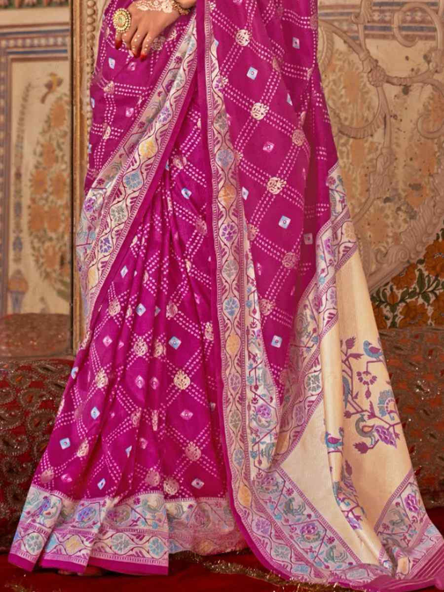 Pink Purple Silk Handwoven Festival Wedding Fancy Heavy Border Saree