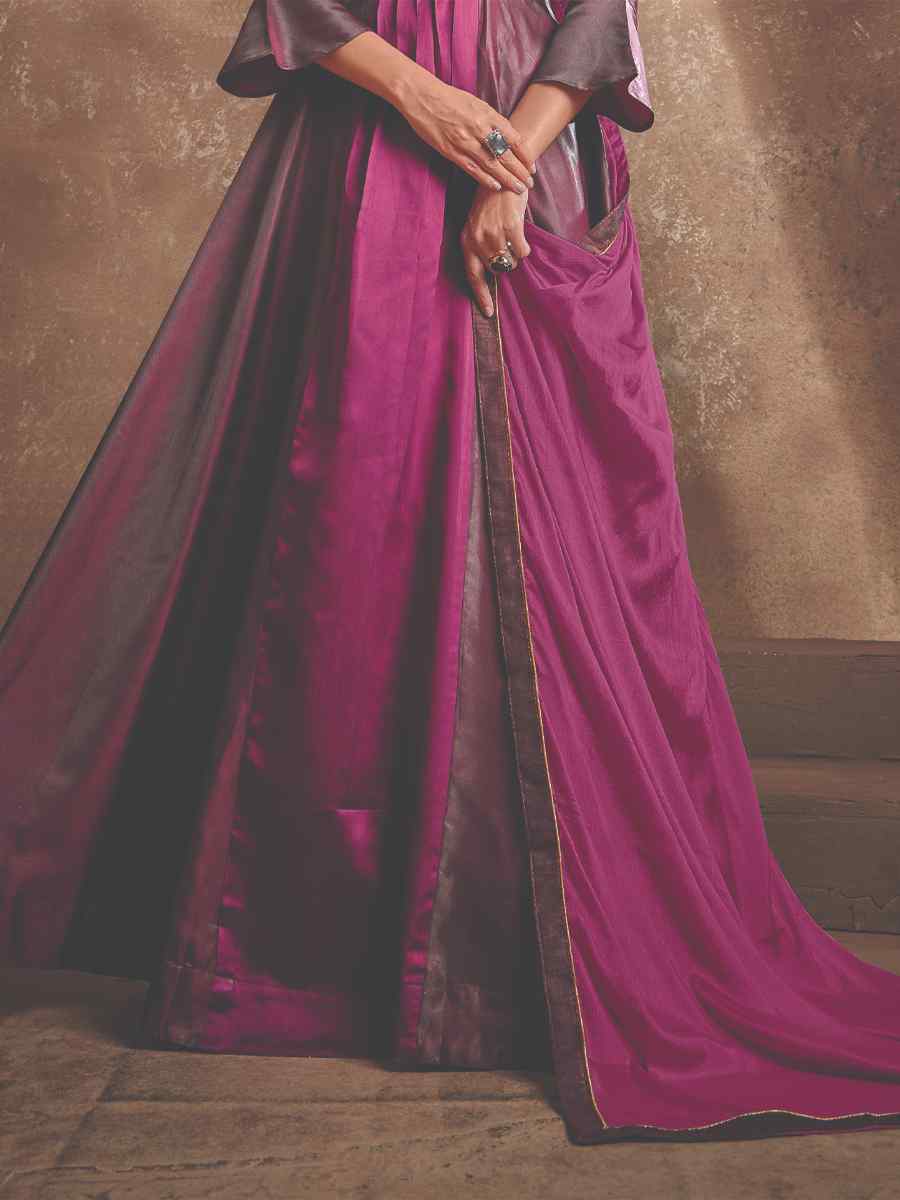 Pink Purple Triva Silk Embroidered Festival Party Gown