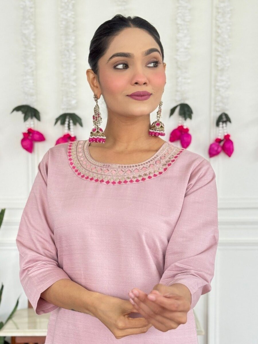 Pink PV Chanderi Embroidery Wedding Party Festival Casual Reday Palazzo Pant Salwar Kameez