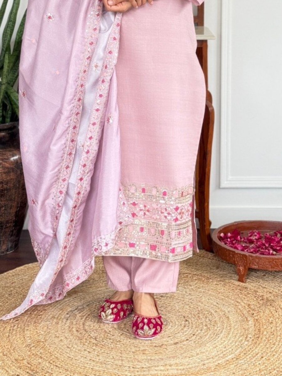 Pink PV Chanderi Embroidery Wedding Party Festival Casual Reday Palazzo Pant Salwar Kameez