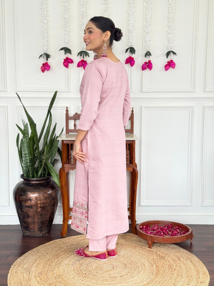 Pink PV Chanderi Embroidery Wedding Party Festival Casual Reday Palazzo Pant Salwar Kameez