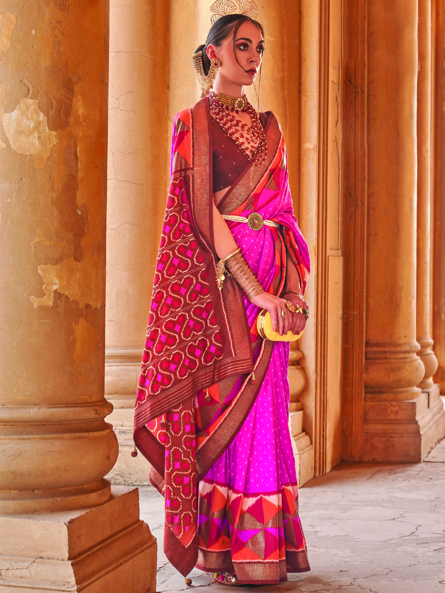 Pink Pv Silk Printed Casual Festival Contemporary Saree