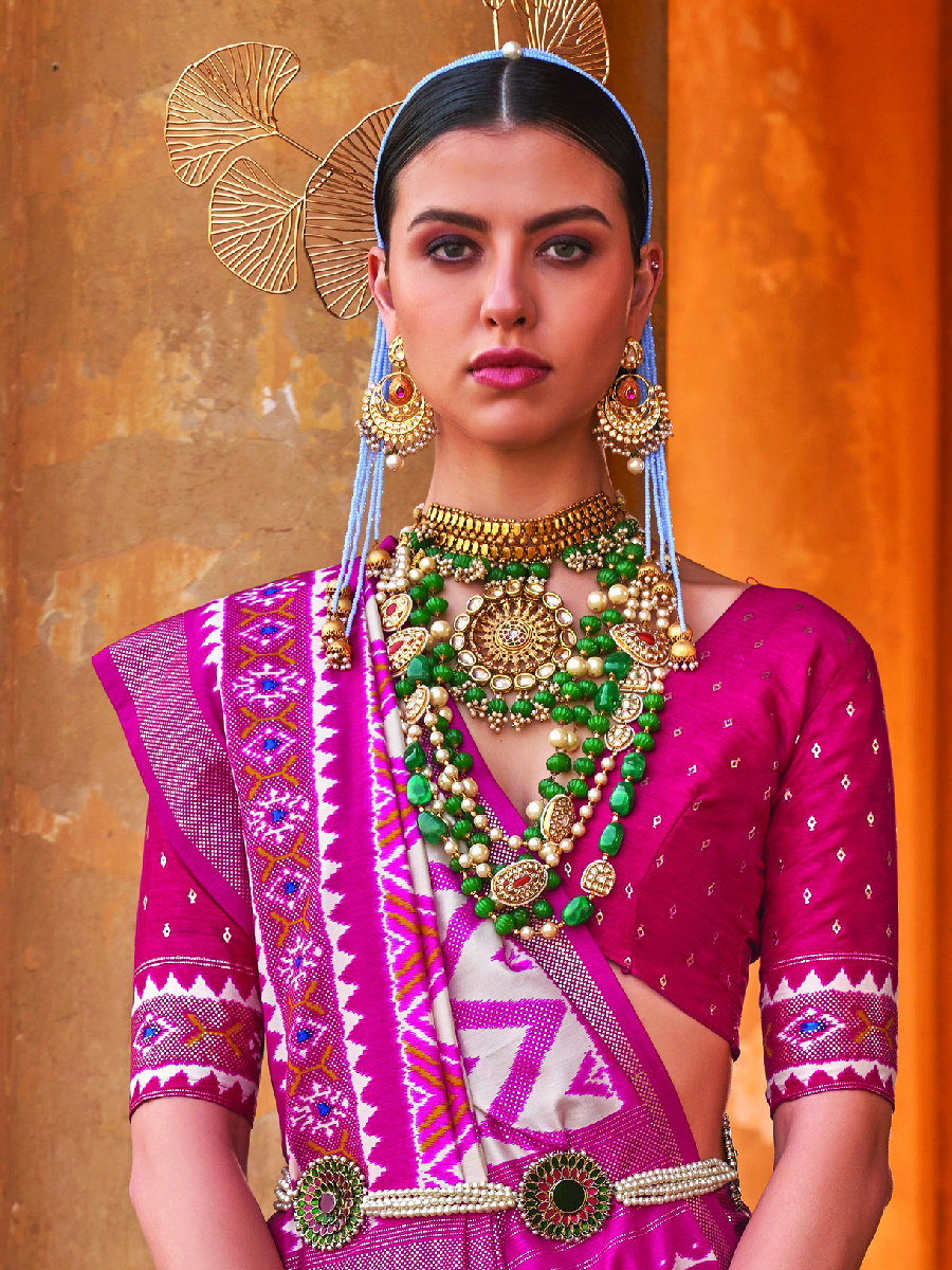 Pink Pv Silk Printed Casual Festival Contemporary Saree