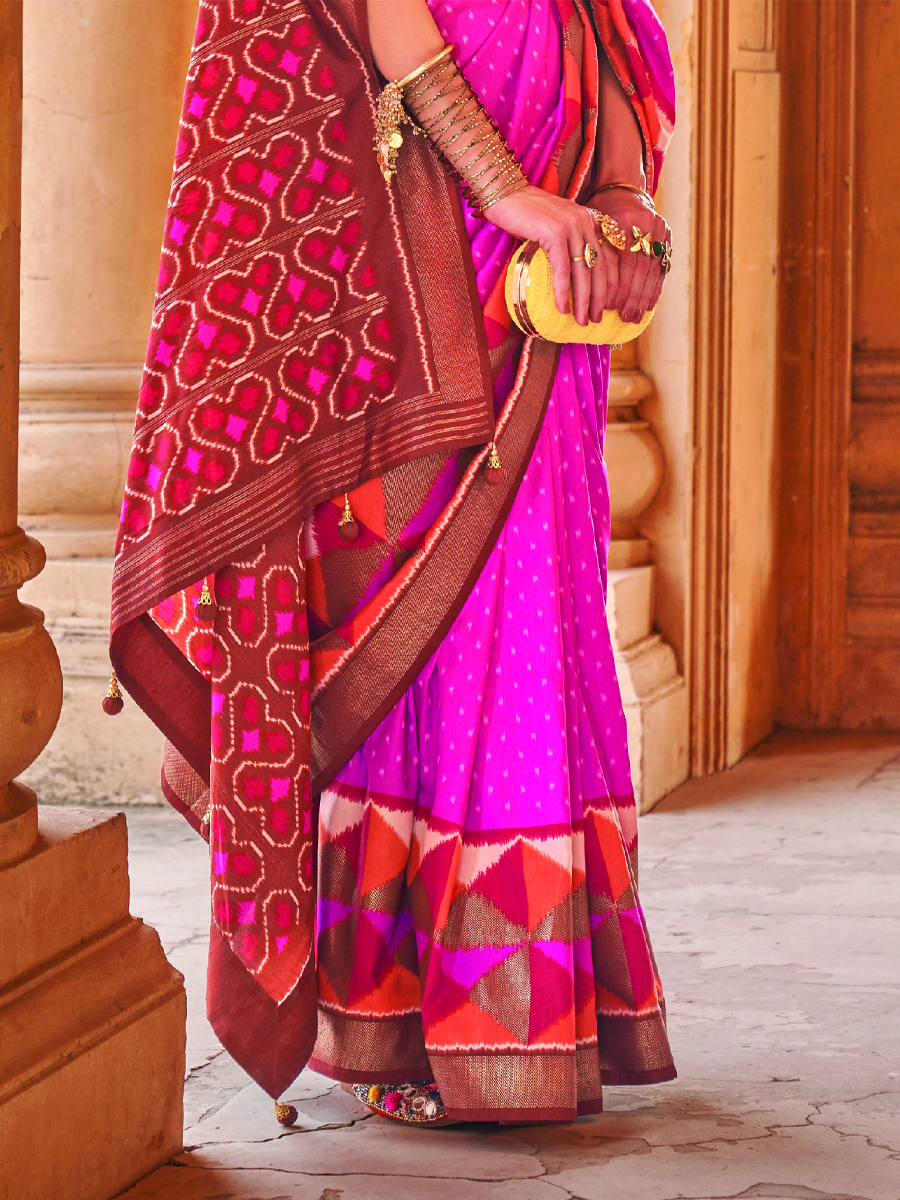 Pink Pv Silk Printed Casual Festival Contemporary Saree