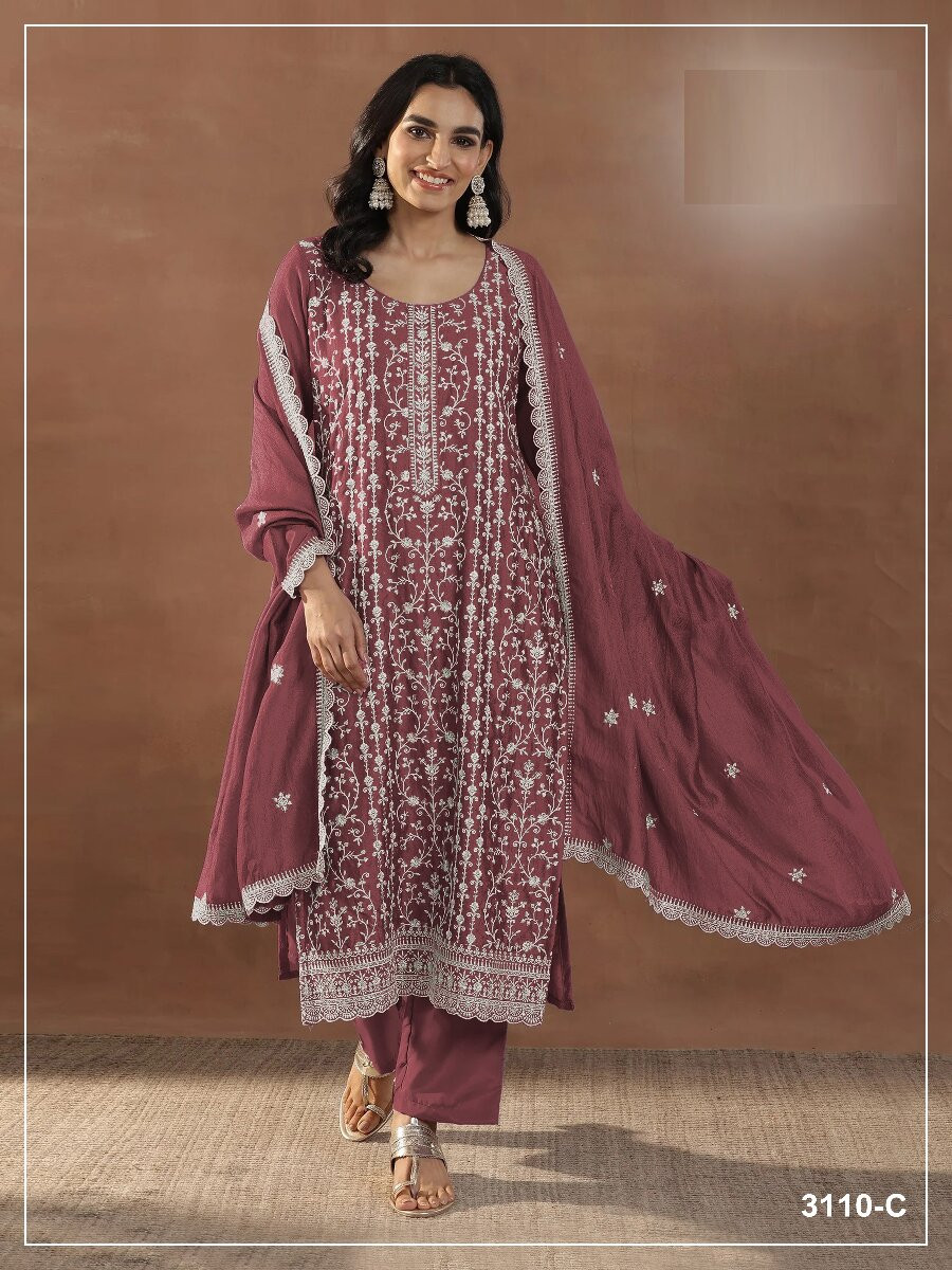 Pink Rangoli Crush Silk Embroidery Wedding Party Festival Casual Palazzo Pant Salwar Kameez