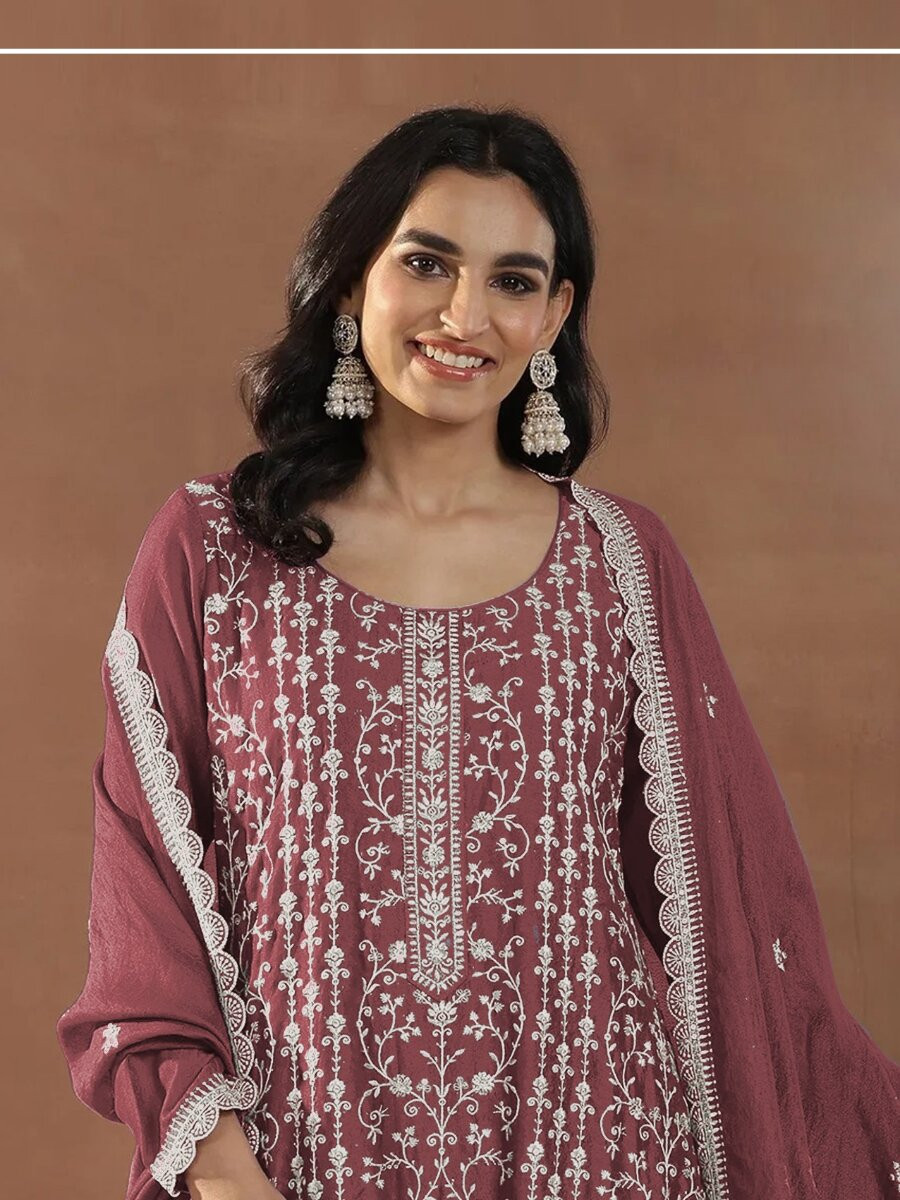 Pink Rangoli Crush Silk Embroidery Wedding Party Festival Casual Palazzo Pant Salwar Kameez