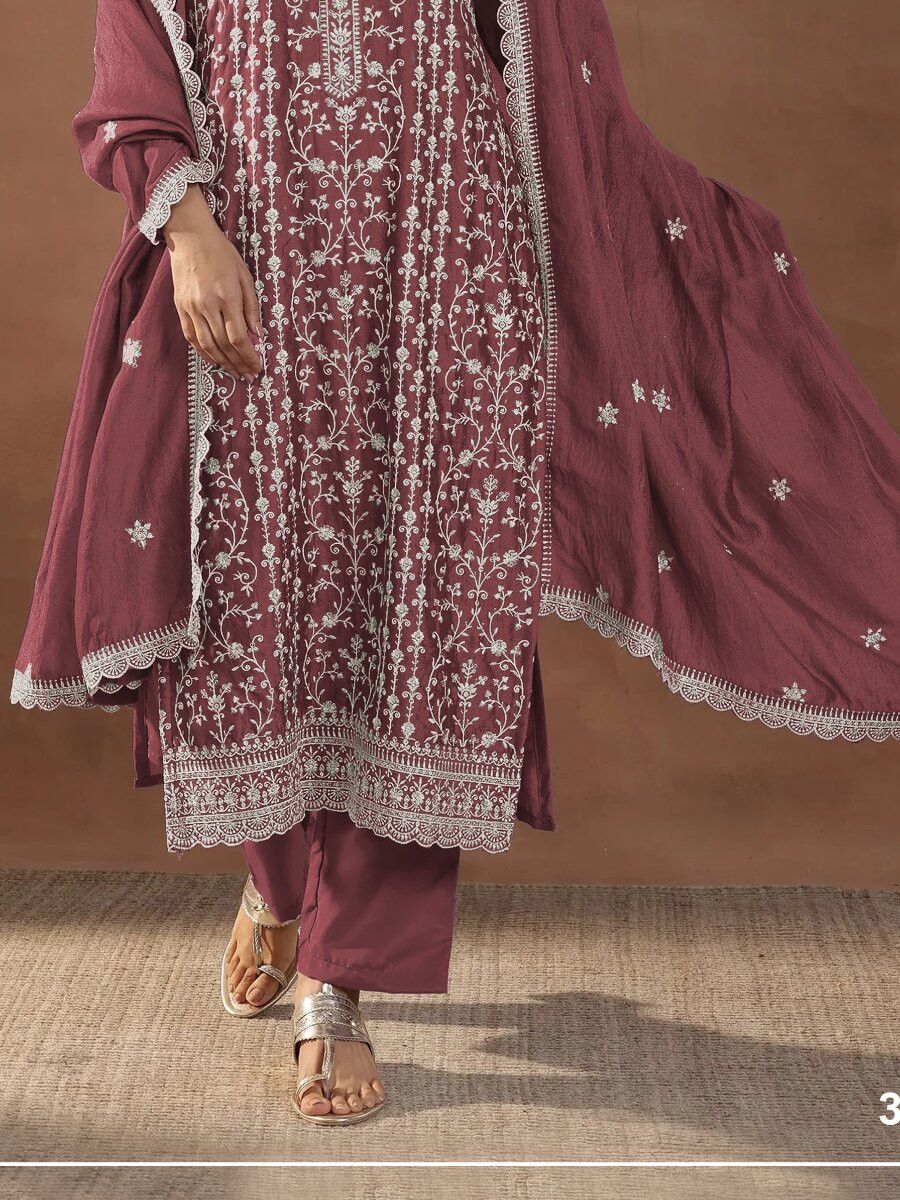 Pink Rangoli Crush Silk Embroidery Wedding Party Festival Casual Palazzo Pant Salwar Kameez