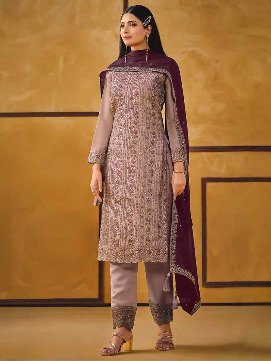Pink Rangoli Silk Embroidered Festival Wedding Pant Salwar Kameez