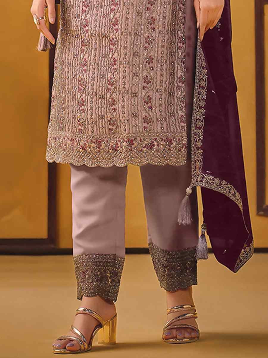 Pink Rangoli Silk Embroidered Festival Wedding Pant Salwar Kameez