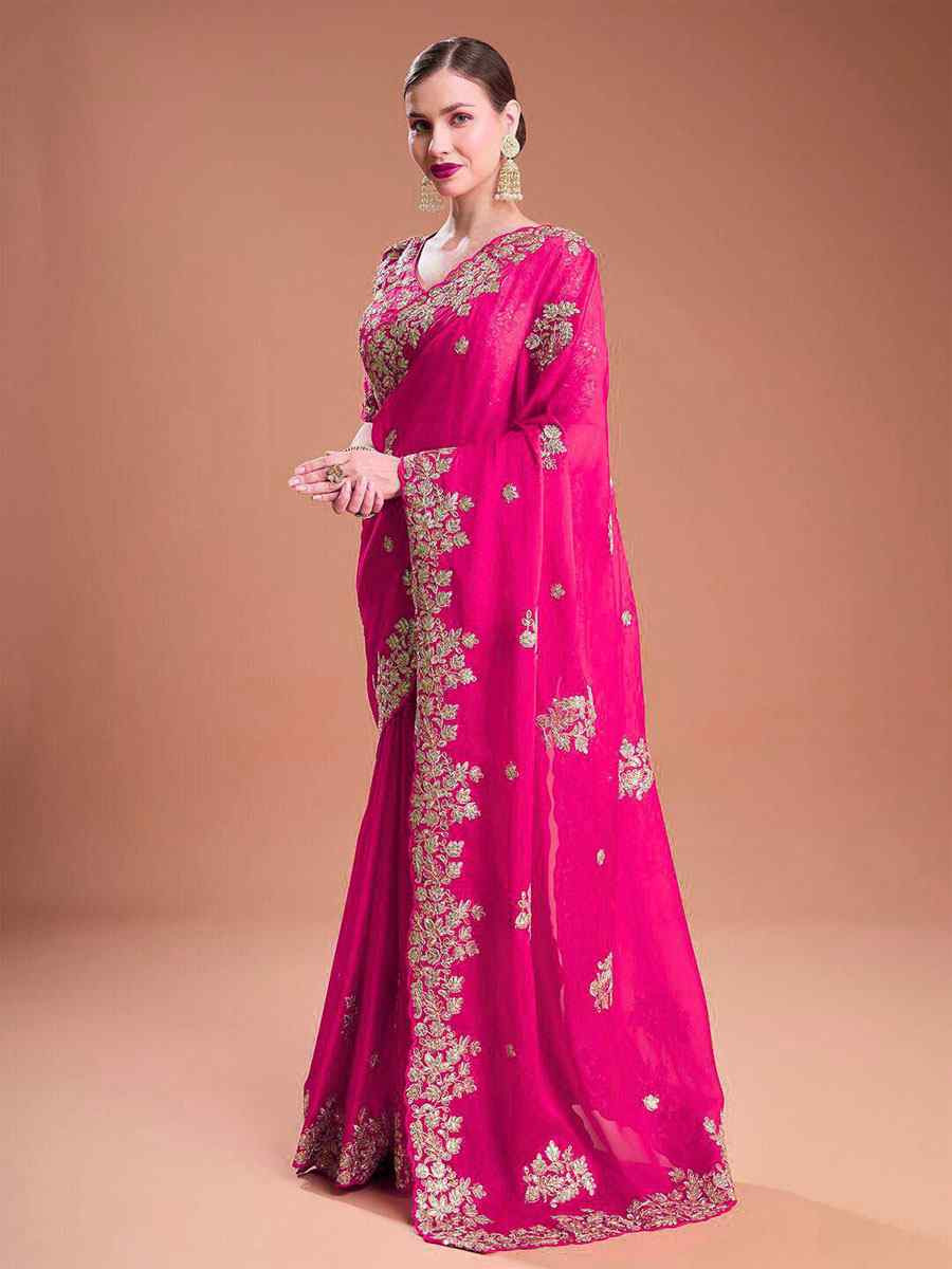 Pink Rangoli Silk Embroidery Casual Reception Festival Wedding Fancy Heavy Border Sarees