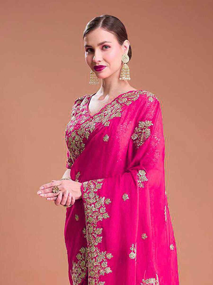 Pink Rangoli Silk Embroidery Casual Reception Festival Wedding Fancy Heavy Border Sarees